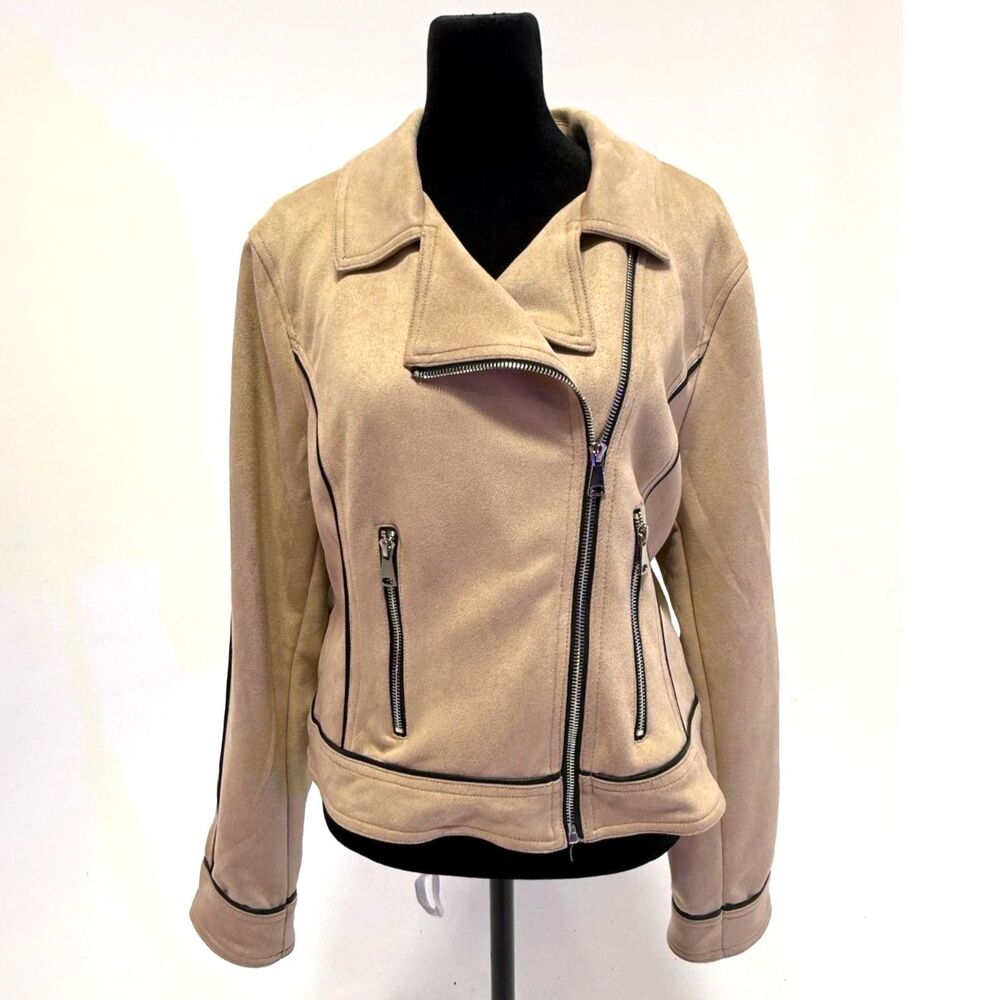 Laundry by Shelli Segal taupe micro suede moto jacket